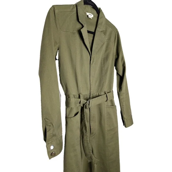 Jason Wu Army Green Utility Cargo Wide Leg High Rise Belted Cotton‎ Jumpsuit SML - Picture 8 of 11